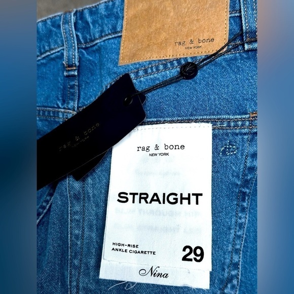 Rag & Bone Nina High Rise Straight Ankle Cigarette Cotton Raw Hem 29 Blue NWT - Picture 4 of 16